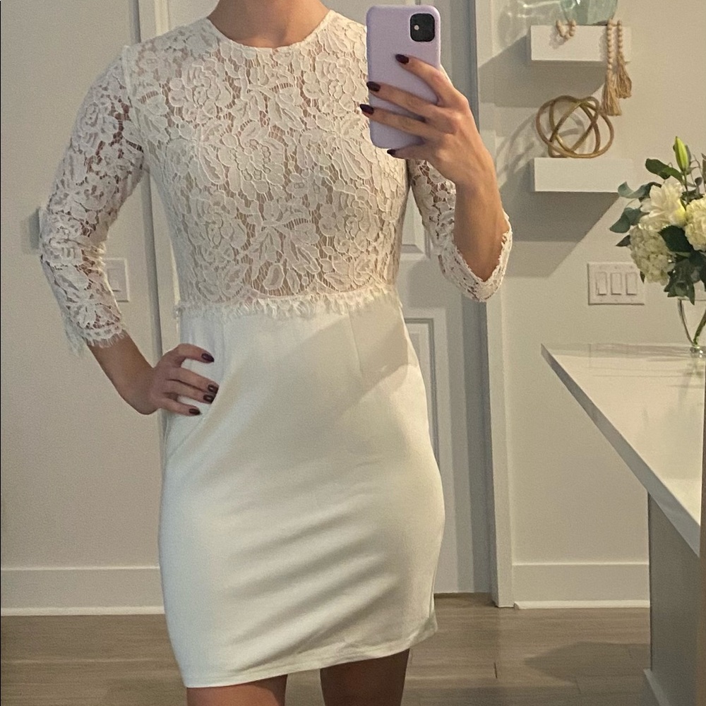 White Lace Dress with 3/4 length sleeve